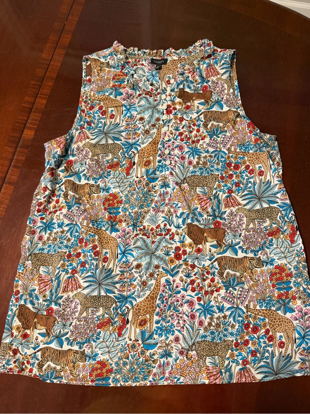 Talbots Multicolor Animal Print Sleeveless Tank — Blue, Brown, Red, Pink